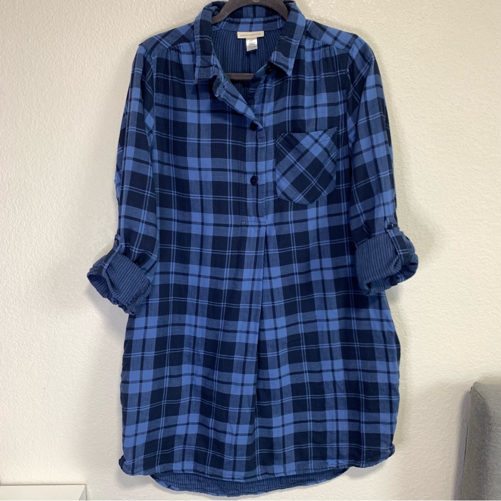 Canyon River Blues Long/Roll up Sleeves Plaid Shirttail Dress-Size L